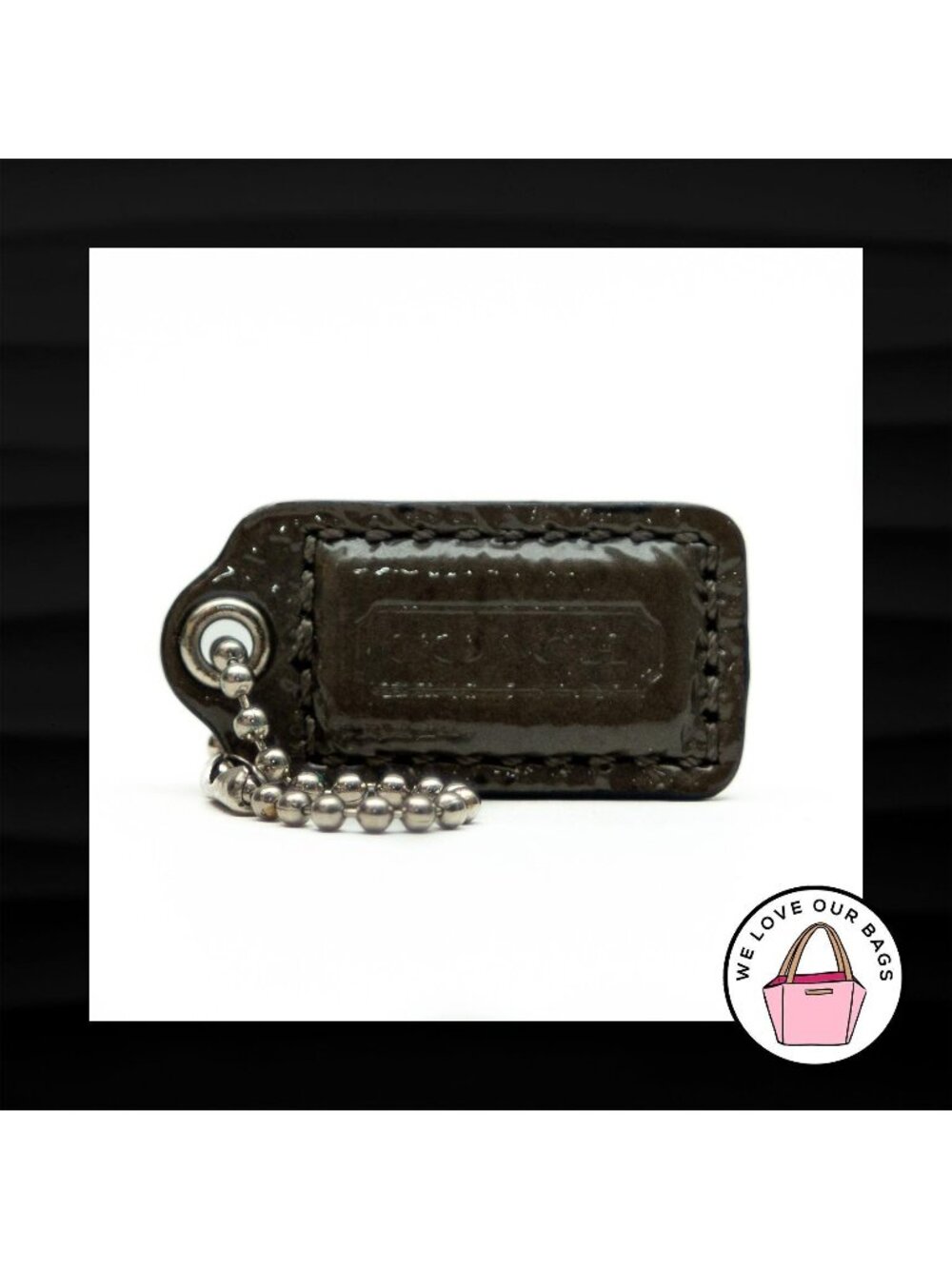 1.5" Small COACH GRAY PATENT LEATHER KEY FOB CHARM KEYCHAIN HANG TAG WRISTLET